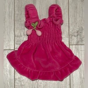 Boots & Barkley Small Pet Pink Velour Party Sun Dress with Cherries Size XSmall